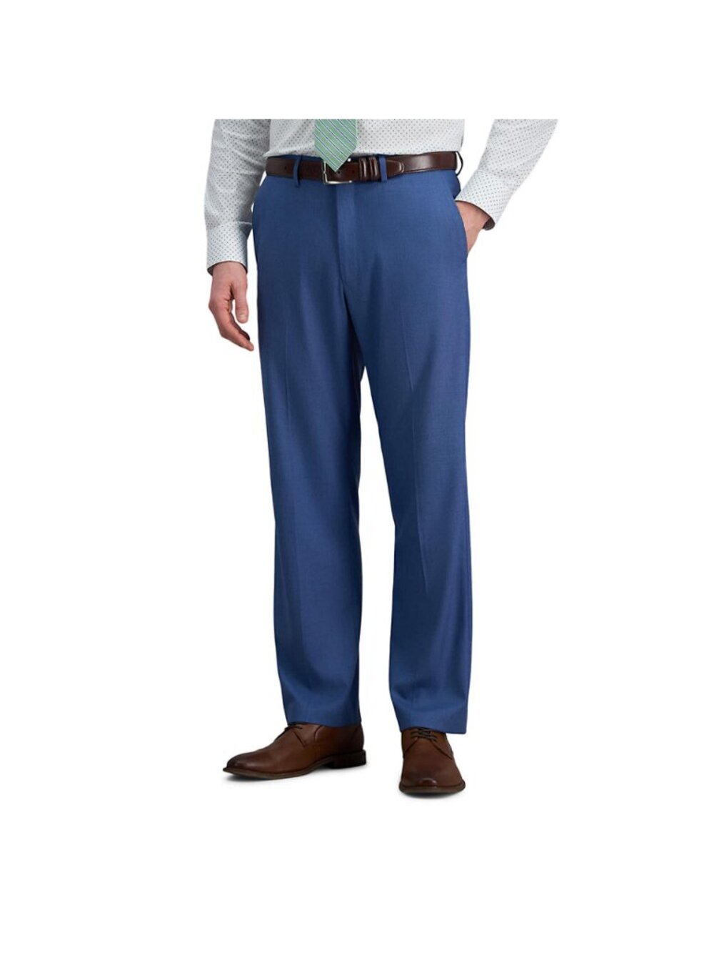 Haggar Cool 18 Pro Classic Flat Front Hidden Expand Waistband Blue Pant 44X32